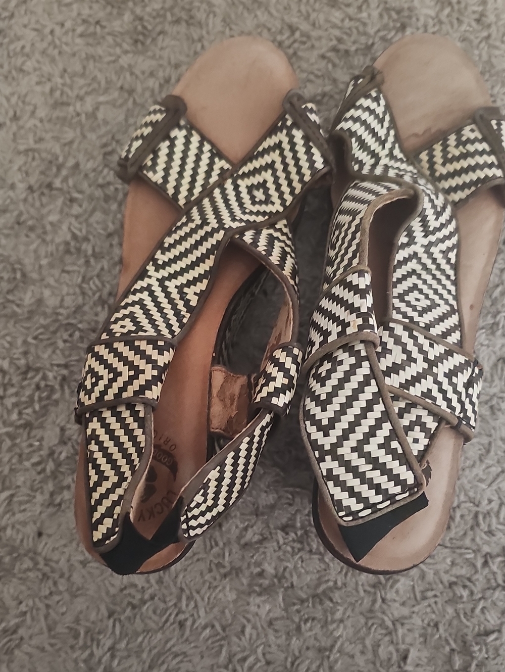 Lucky Brand Black and White Woven Slingback Mules